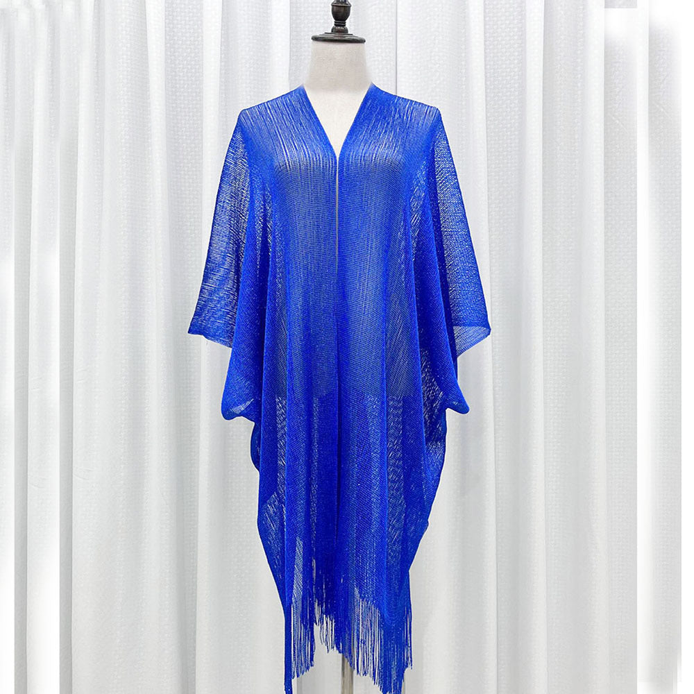 Beach Solid Color Sun Proof Tassel Knitting Beach Cover Up Sweater Shawl Cardigan Bella Mia