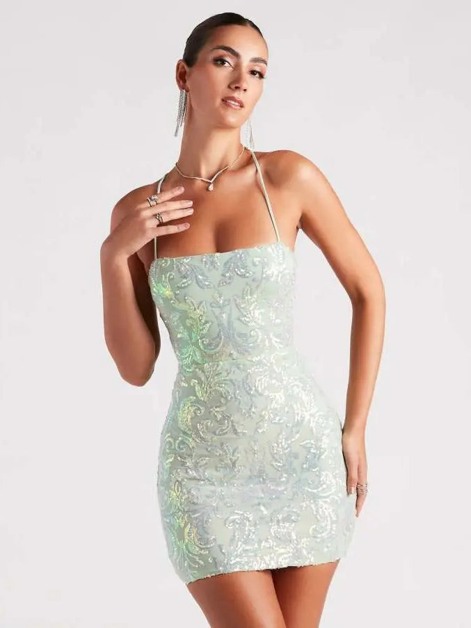 Women Clothing Summer Sequin Sling Sequin Sexy Sheath Slim Fit Dress Bella Mia
