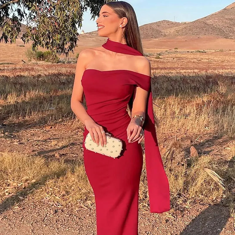 Elegant Backless Ribbon Shoulder Maxi Dress Off Shoulder For Women Formal Summer Bella Mia