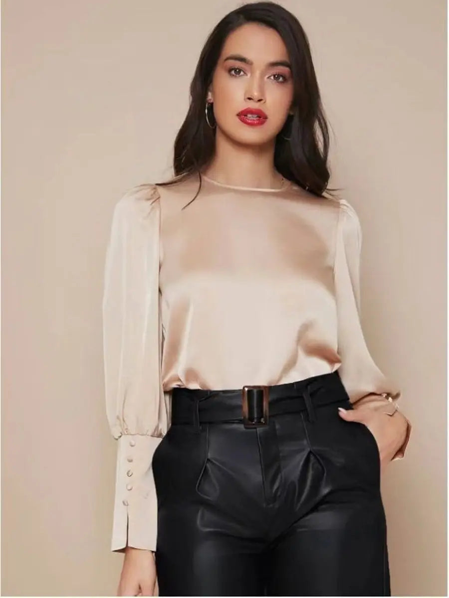 Long Sleeved Satin Shirt Women Spring Autumn Lantern Sleeve Satin Shirt Top Bella Mia
