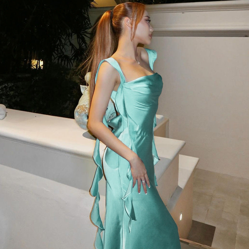 Women Clothing Spring Summer Sexy Backless Solid Color Ribbon Dress Bella Mia