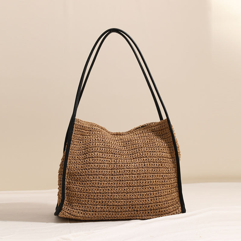 French Large Capacity Straw Bag Niche Solid Color Straw Bag Woven Bag Women Vacation Beach Bag Shoulder Bag Bella Mia
