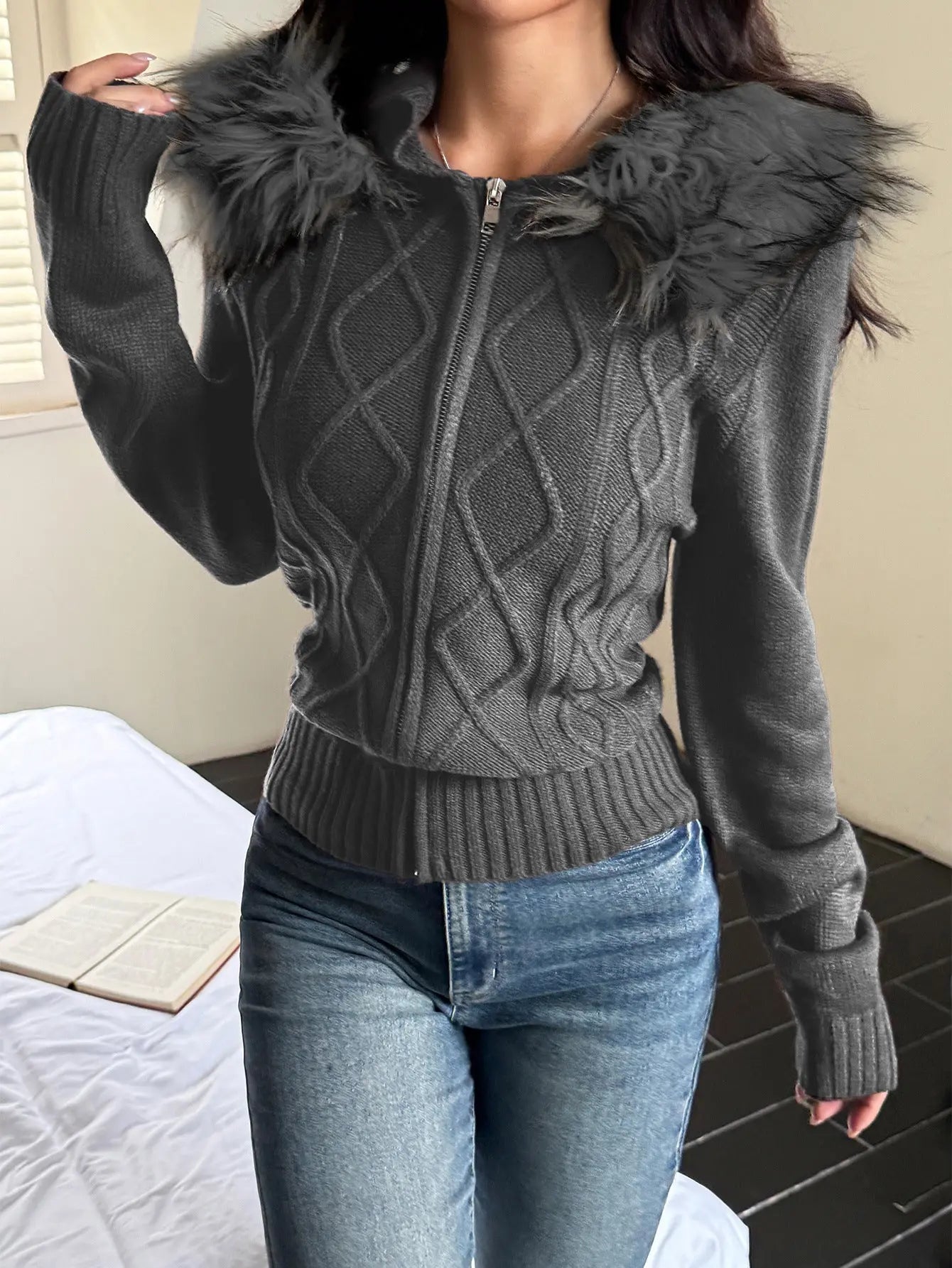 Casual Plush Long Sleeve Sweater Coat For Women Autumn Winter With Zipper Bella Mia