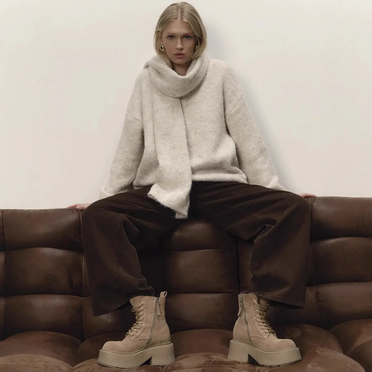 Loose Lazy Soft Wool Sweater Women Autumn Winter Pullover Loose Sweater Scarf Set Bella Mia