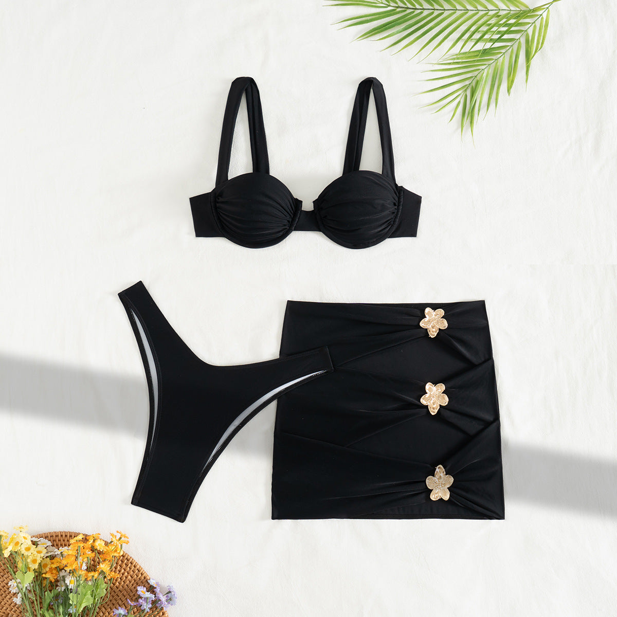 Short Skirt Three Piece Bikini Swimsuit Swimwear Solid Color Swimsuit for Women Bella Mia