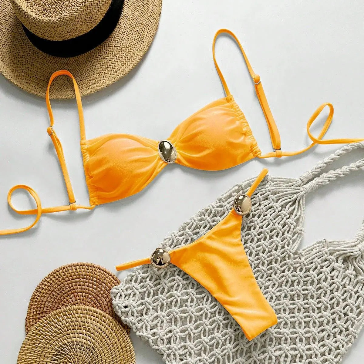 Swimwear Solid Color Bikini Sexy Lace up Bikini Lady Simple Split Swimsuit Bella Mia