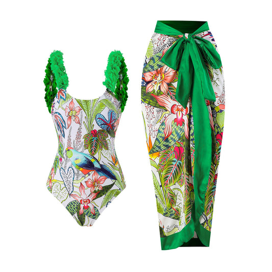 One Piece Printed Skirt Conservative Swimwear Two Piece Women Swimsuit Bella Mia