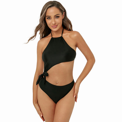 Bikini Solid Color Split Swimsuit Halter Backless Sexy Swimwear Bikini