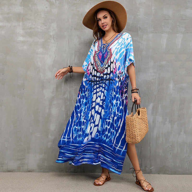 Rope Positioning Maxi Dress Loose Robe Seaside Vacation Beach Dress Bikini Swimsuit Blouse Women Bella Mia