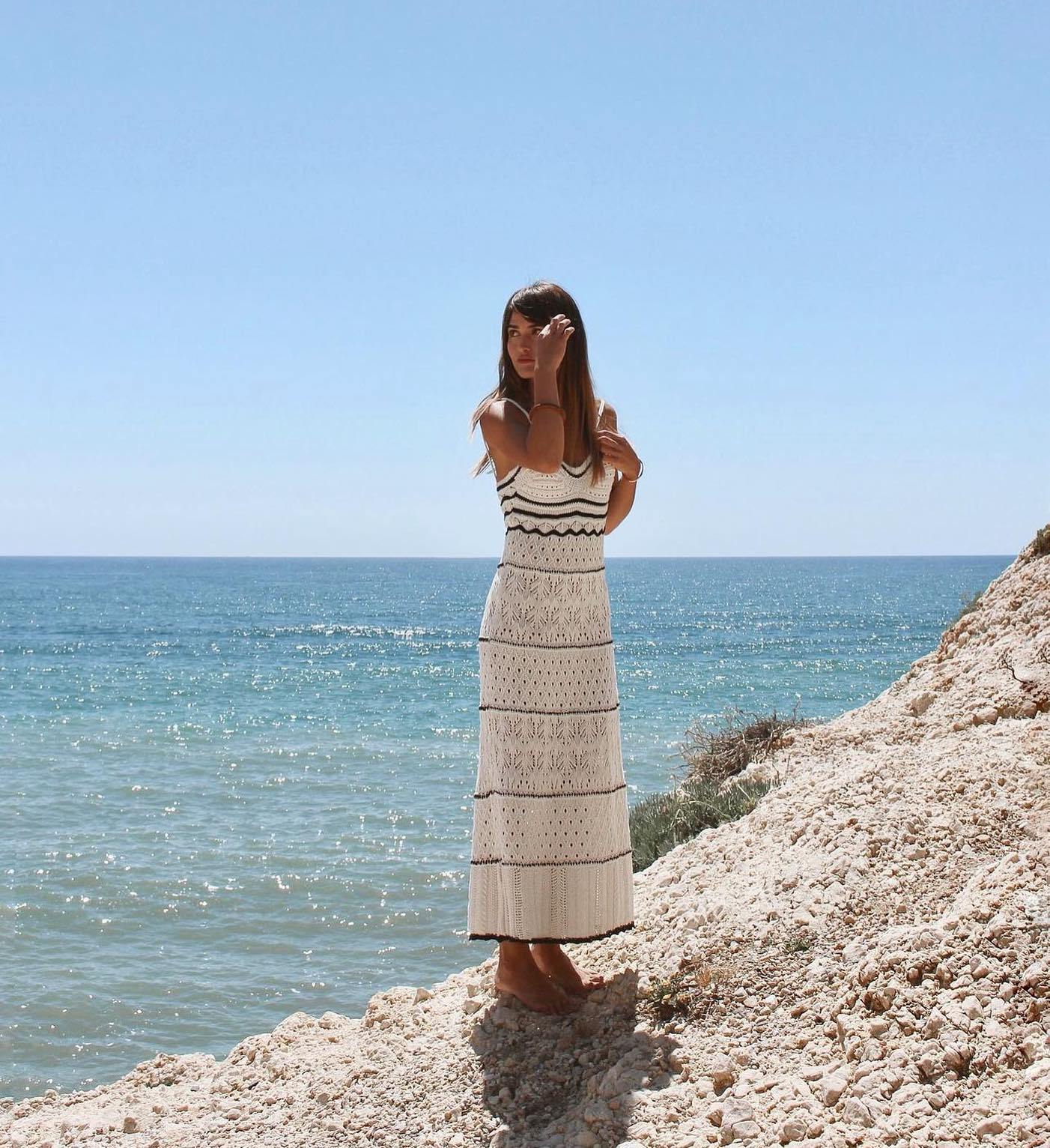 Spring Summer Sexy Knitted Hollow Out Cutout Out Long Strap Dress Bella Mia