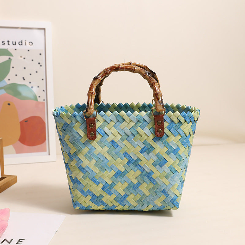 Retro Color Portable Straw Weaved Bag Square Hand Woven Bag Vacation Beach Bag Women Bag Bella Mia