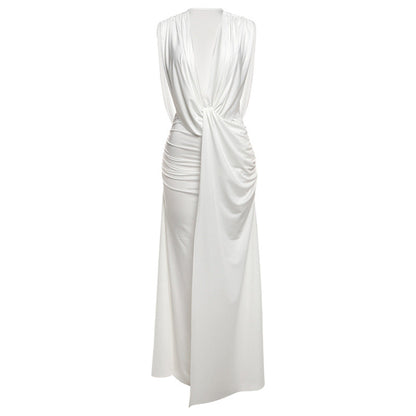 Summer Women Clothing Sexy Deep V Plunge neck High Waist Sheath Solid Color Dress Women