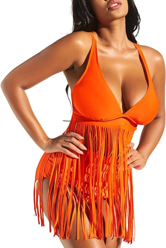Women Seperated Swimwear Solid Color Tassel Sexy Bikini Swimsuit Bikini Bella Mia