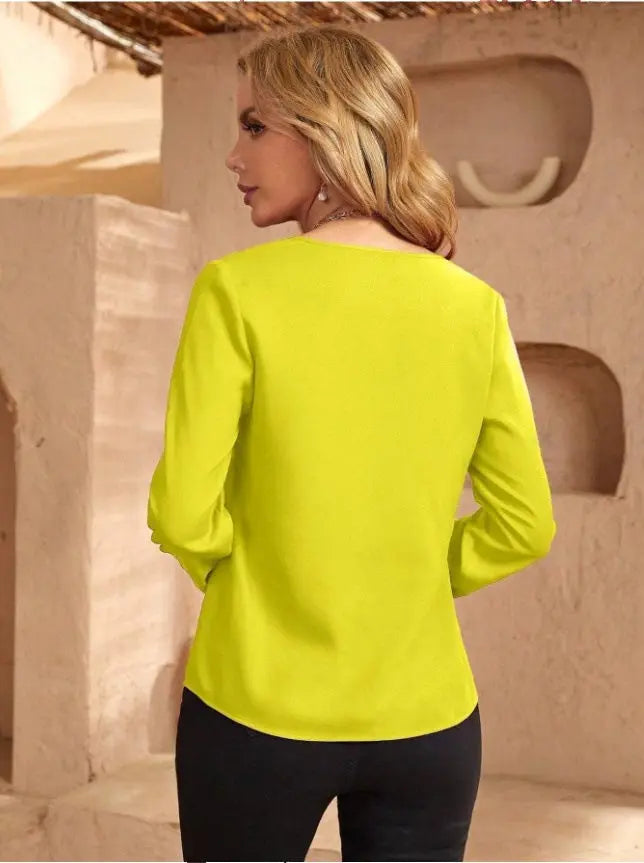 Elegant Satin Blouse For Women Spring Fall Loose Fit V Neck Long Sleeve Bella Mia