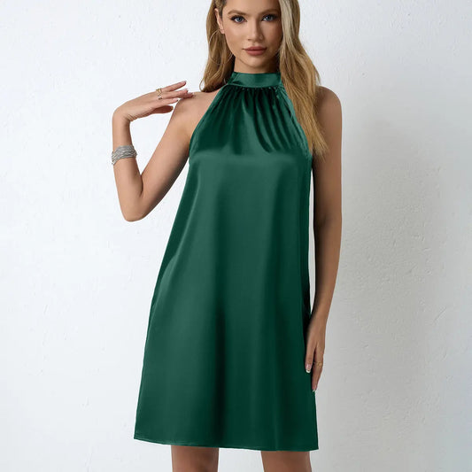 Women Clothing Sleeveless Satin Dress Spring Summer Satin Halter Midi Dress Bella Mia