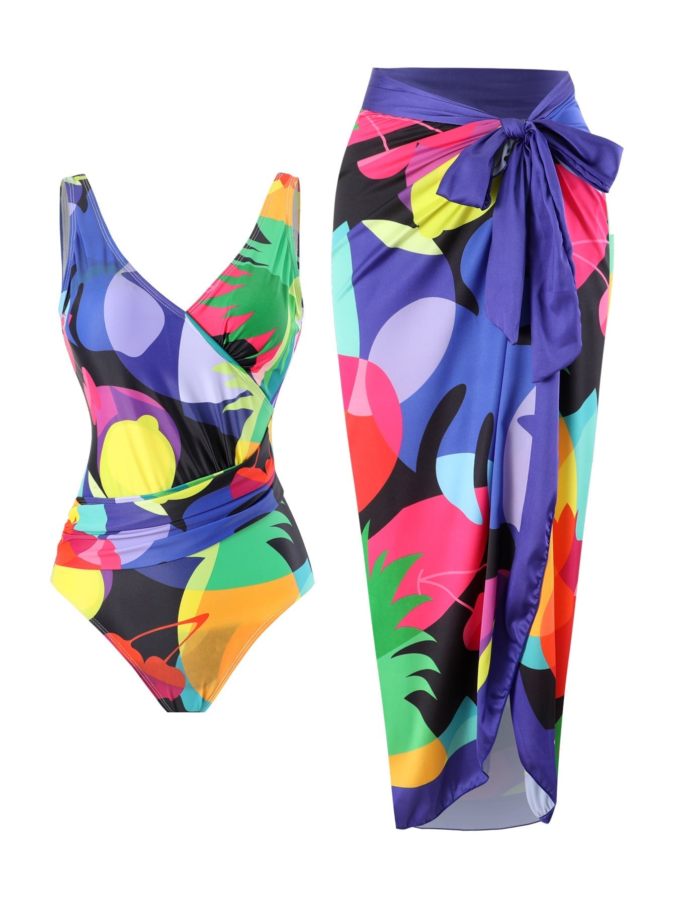 Two Piece Set Swimsuit Cross Belly Covering Printed Backless Sheath Dress Swimsuit Bella Mia
