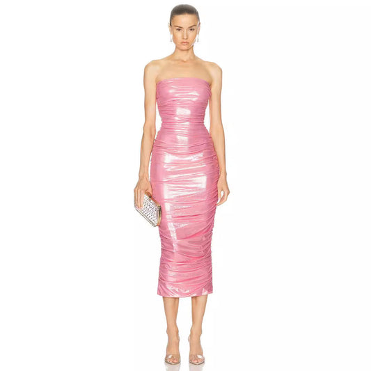 Fluorescent Dress Sexy Party Tube Top Pleated Dress Women Clothing Bella Mia