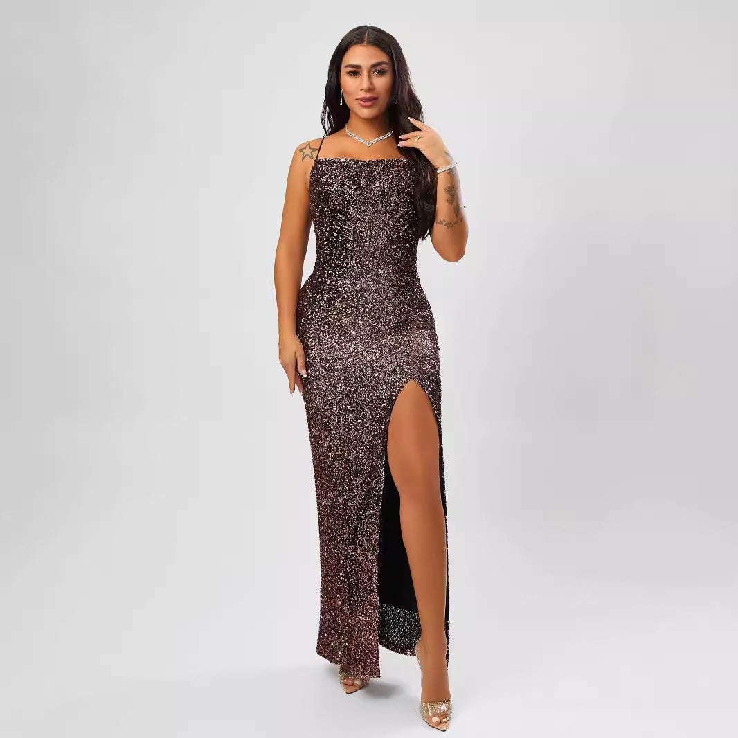Sequin Formal Dress Autumn Winter Women Sexy Sleeveless Split Dress Bella Mia
