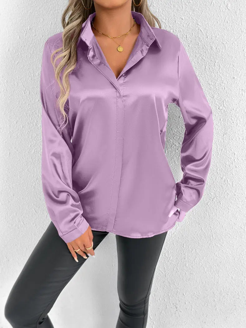 Women Clothes Clothes Spring Summer Satin Shirt Shirt Long Sleeve Satin Top Bella Mia