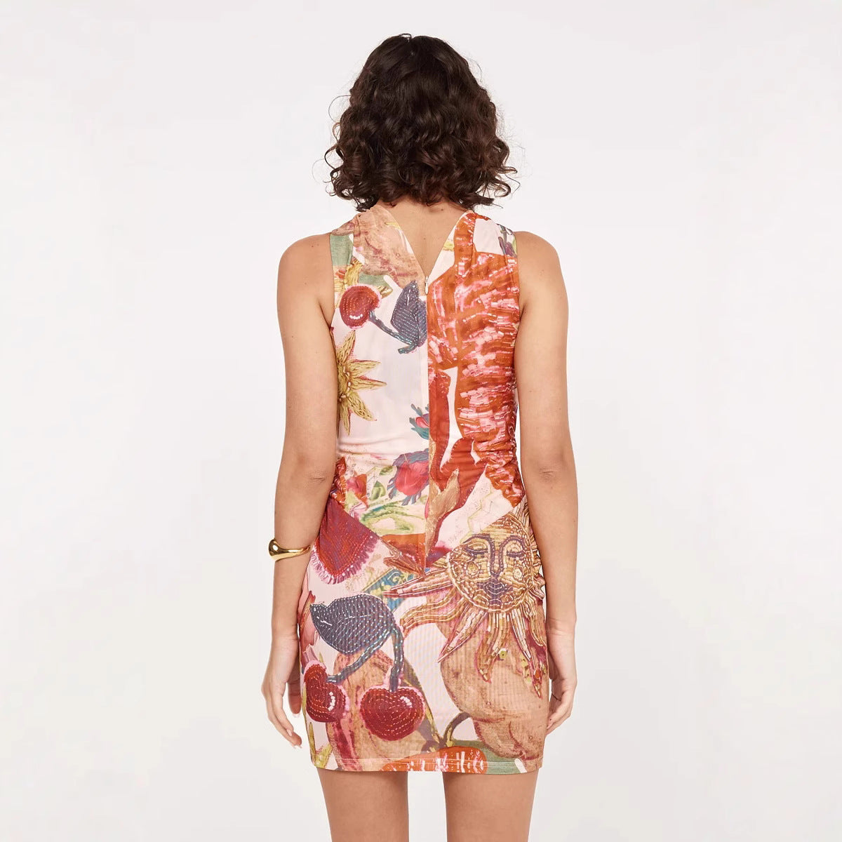 Spring Summer Halter Mesh Printing Dress Elastic Casual Holiday Dress Bella Mia