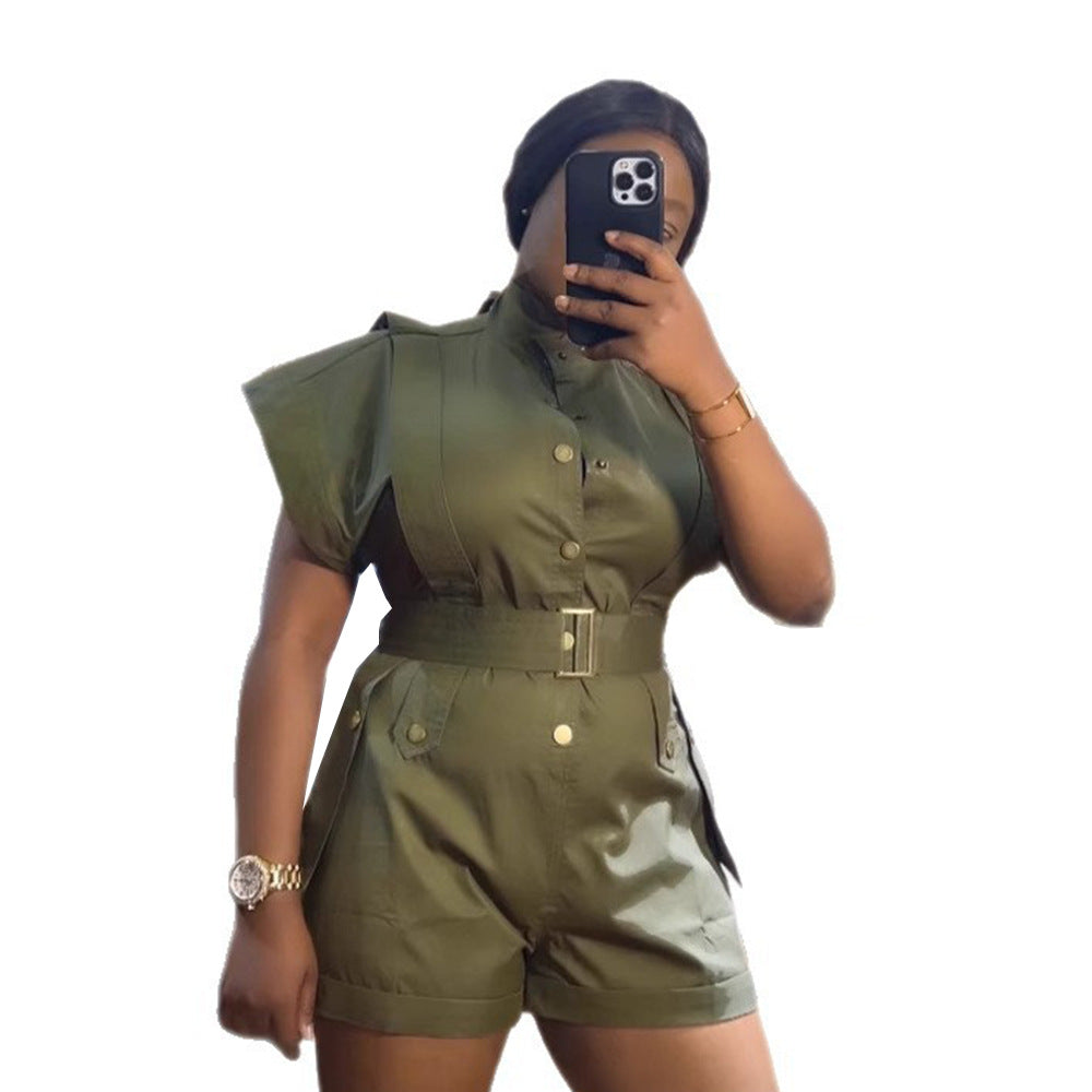 Women Office Casual Loose Cargo Sleeveless Romper Bella Mia