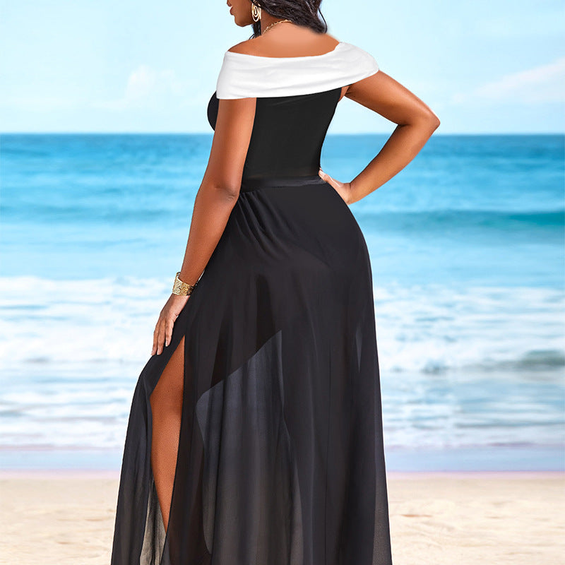 Solid Color Sexy Bandeau One Shoulder Sunscreen Beach Dress One Piece Ladies Two Piece Set Swimsuit Bella Mia