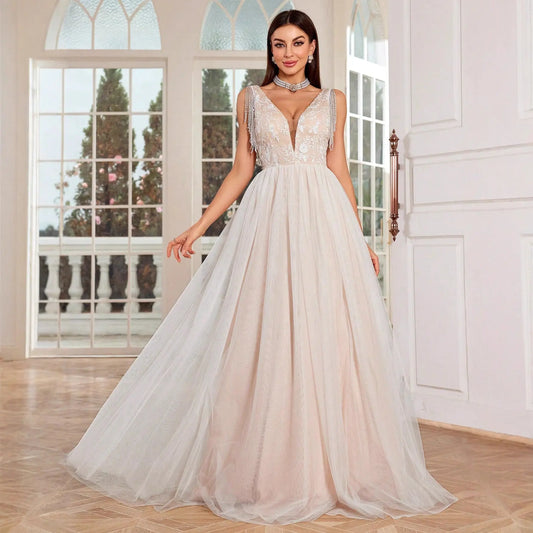 Shoulder Deep V Plunge neck Lace Maxi Dress out Light Wedding Lawn Wedding Trip Shoot Dance Party Evening Dress Bella Mia