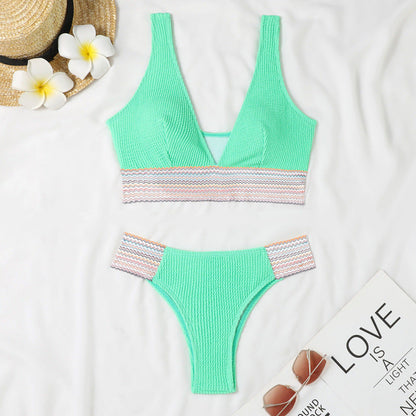Swimsuit Split Board Solid Color Ribbon Sexy Bikini Swimsuit