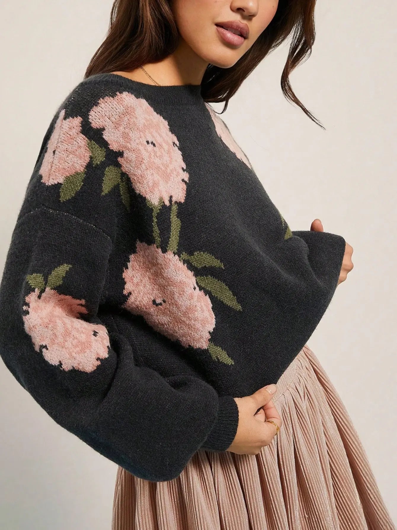 Autumn Winter Sweater Idle Simple Plant Floral round Neck Loose Knitwear Bella Mia