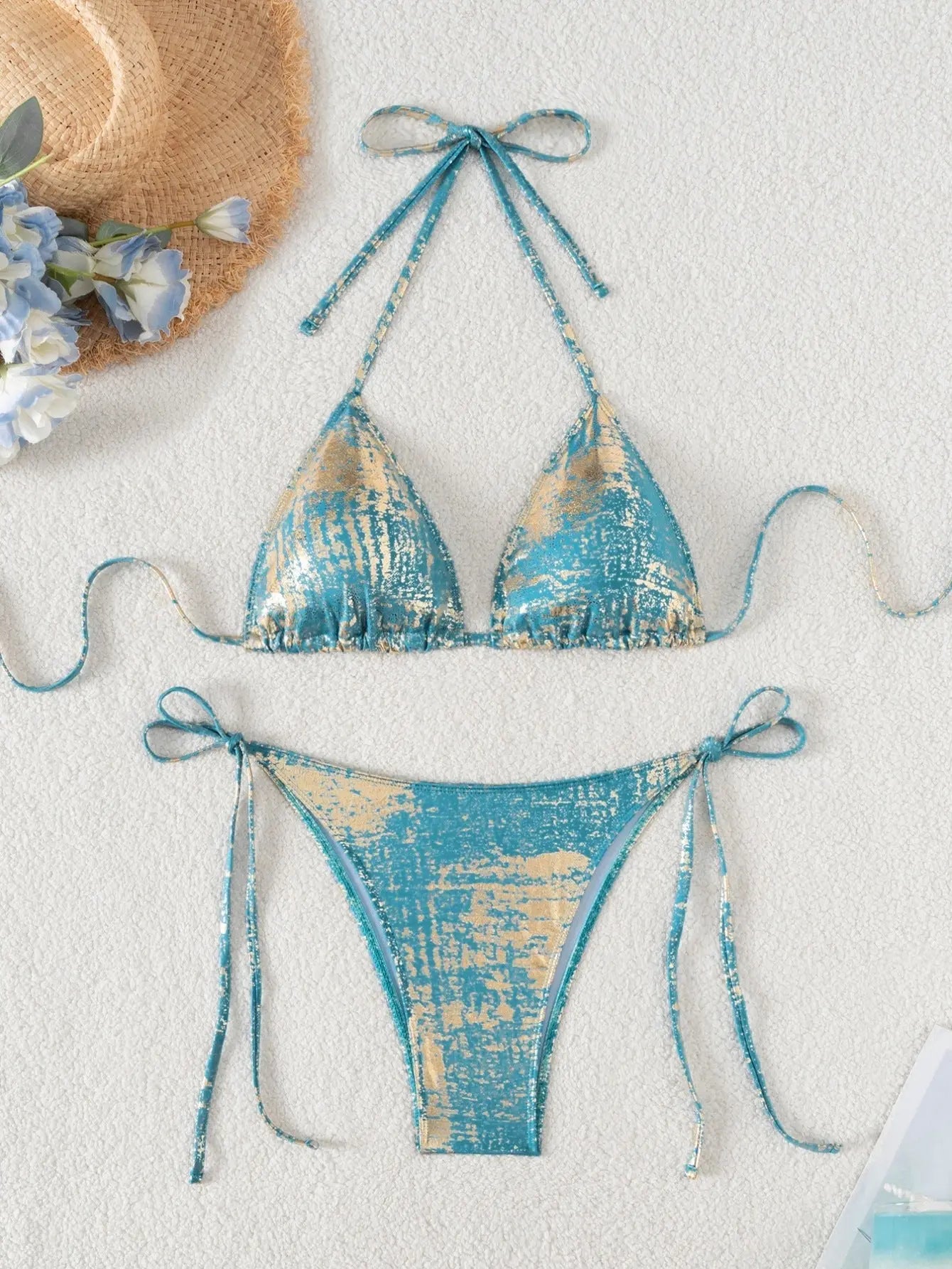 Boho Halter Triangle Bikini Swimwear With Tie Ruched Details Bella Mia