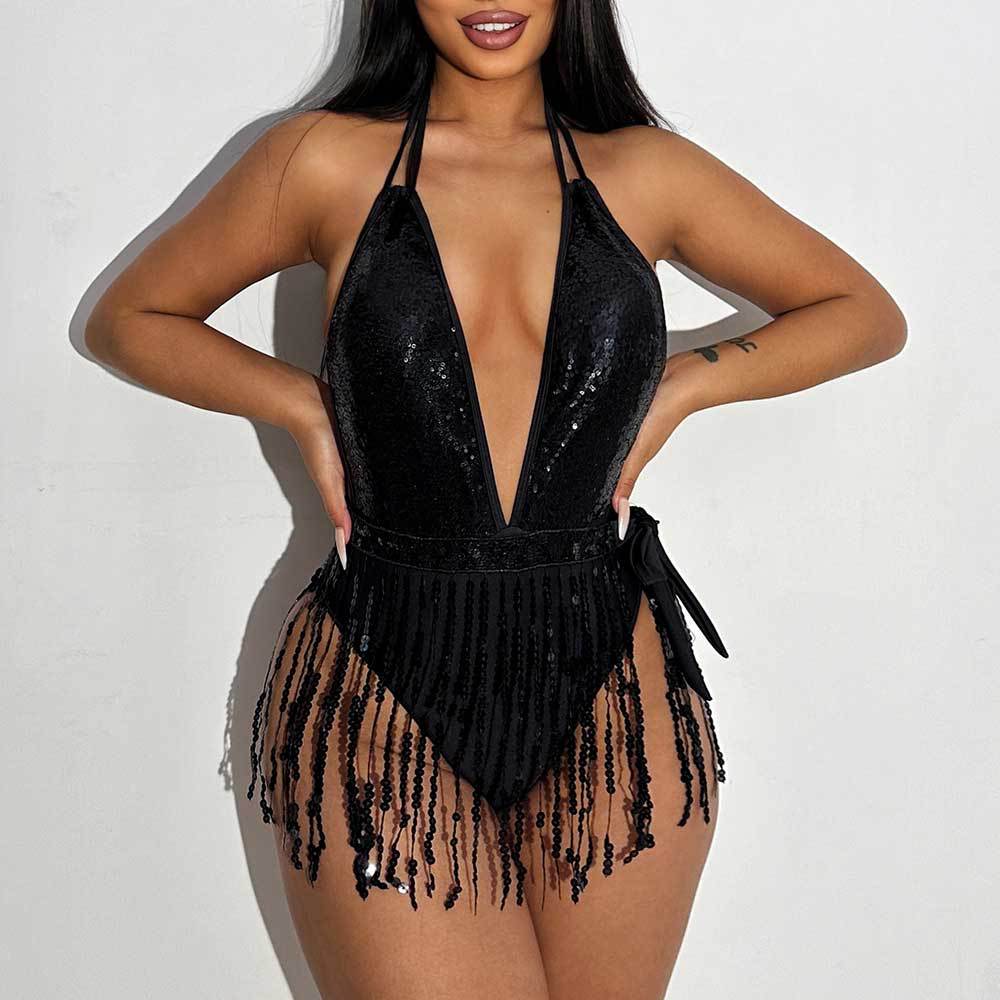 Swimwear Women Sexy Deep V Plunge Swimsuit Tassel One Piece Swimsuit Bikini Swimsuit Bella Mia