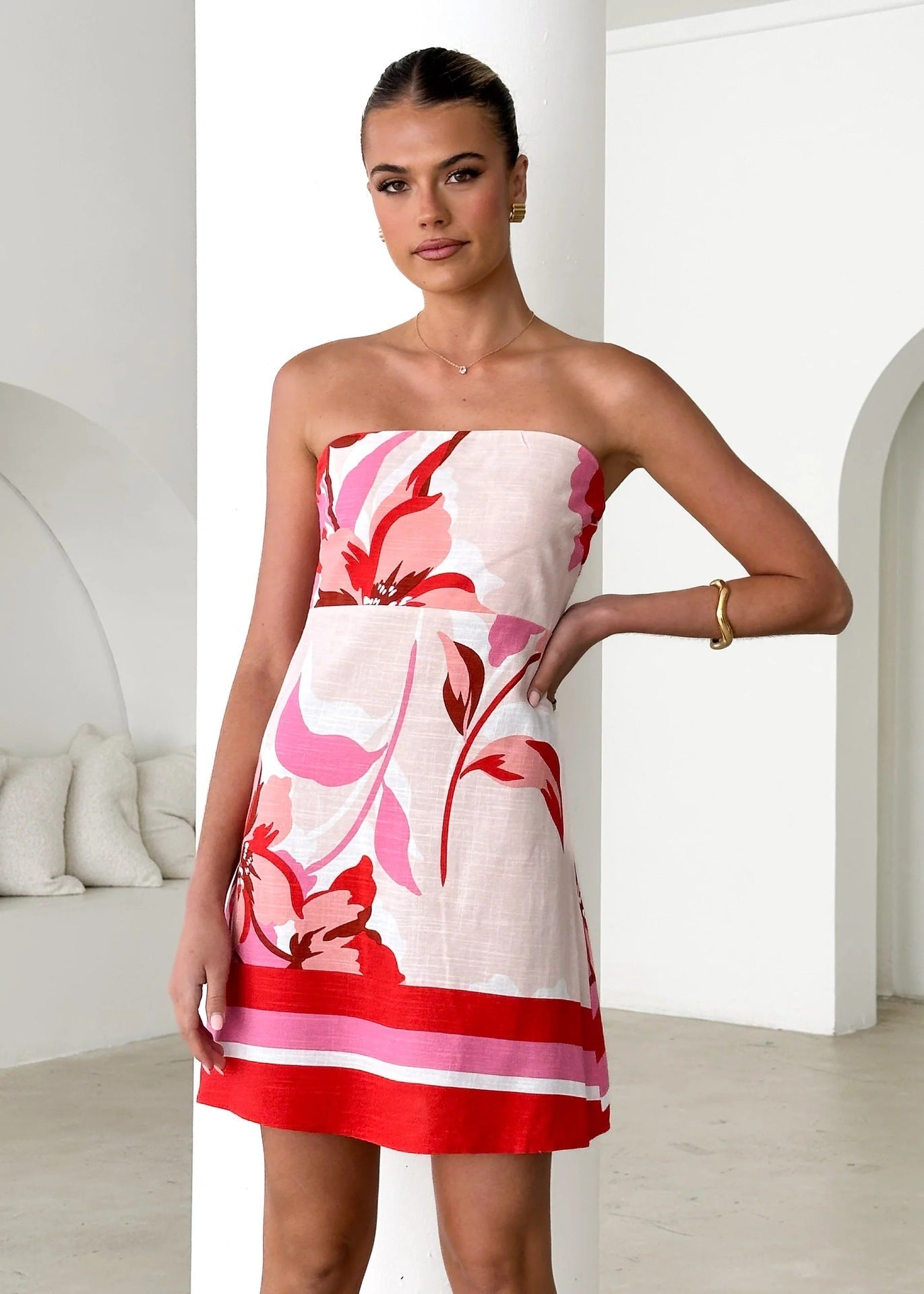 Women Dress Positioning Printed Sexy Chest Wrapped Mini Dress Bella Mia