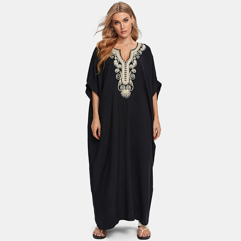 Rayon Embroidered Holiday Loose Maxi Dress Beach Jacket Dress Beach Cover Up Bella Mia