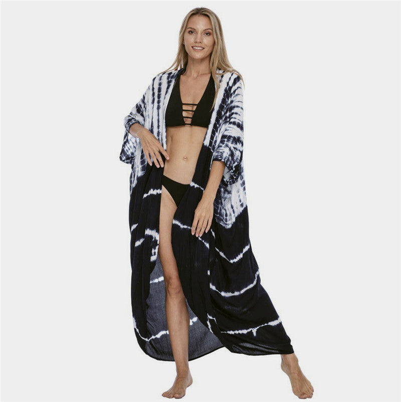 Rayon Printed Beach Cover-up Sexy Cardigan Belt Sun Protection Shirt Beach Cover Up Bella Mia