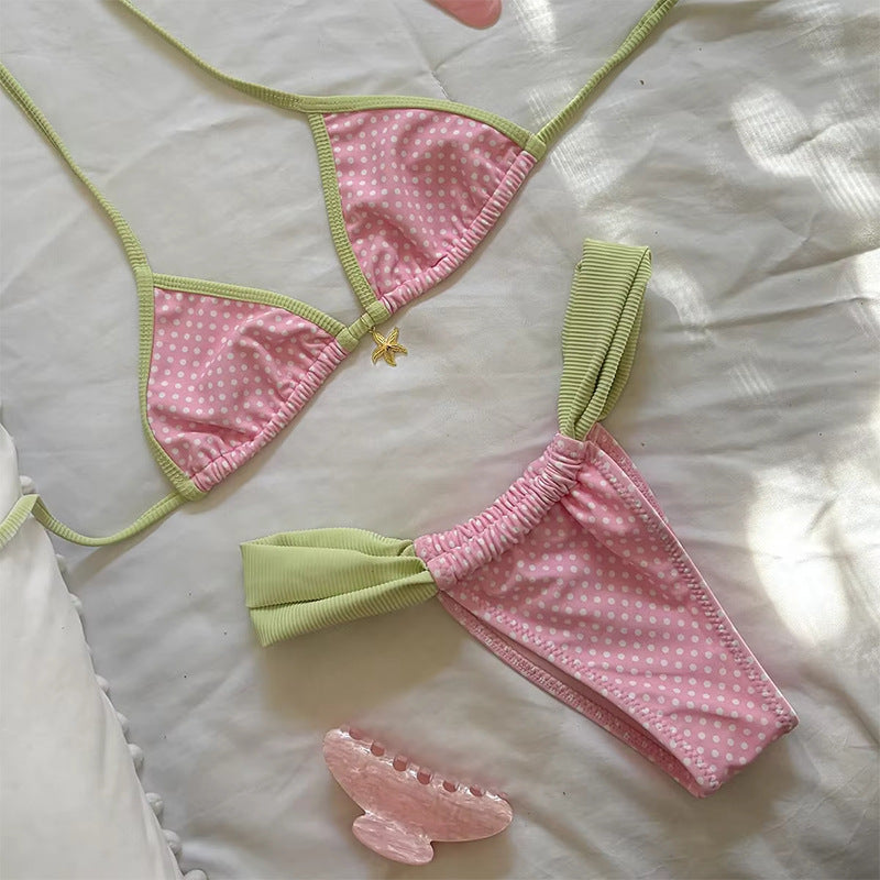 Halter Bikini Vintage Printed Split Metal Swimsuit Triangle Cup Bikini Swimsuit Women Bella Mia