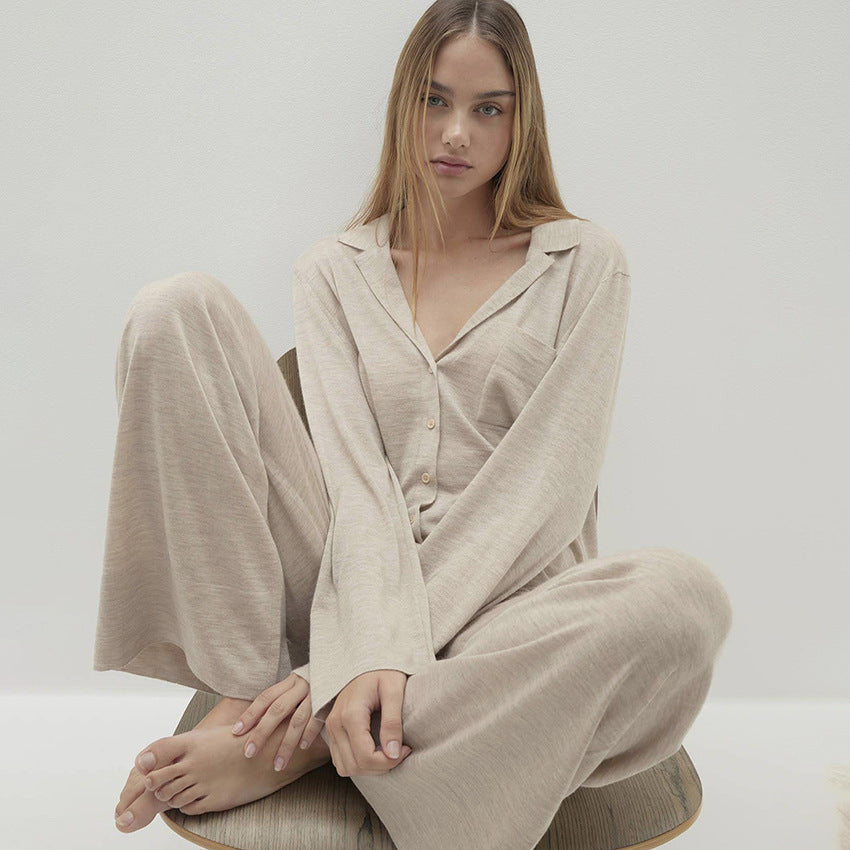 Comfort Knitted Loose Cardigan Long Sleeve Pants Pajamas Women Casual Simple Home Wear Bella Mia