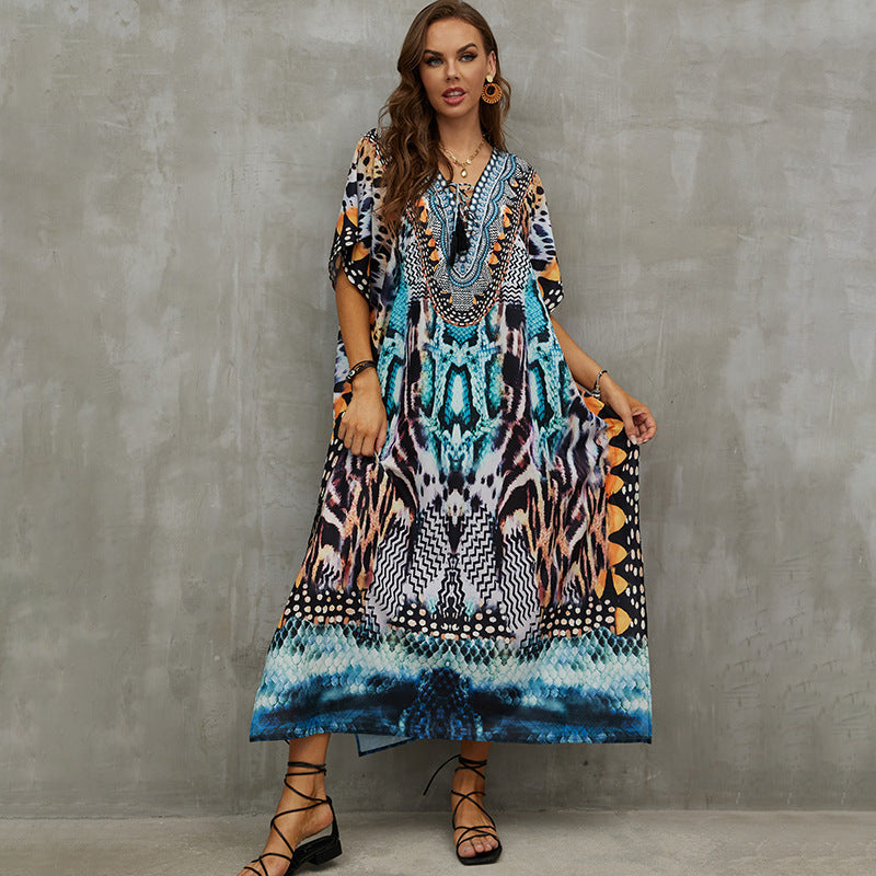 Rope Positioning Maxi Dress Loose Robe Seaside Vacation Beach Dress Bikini Swimsuit Blouse Women Bella Mia