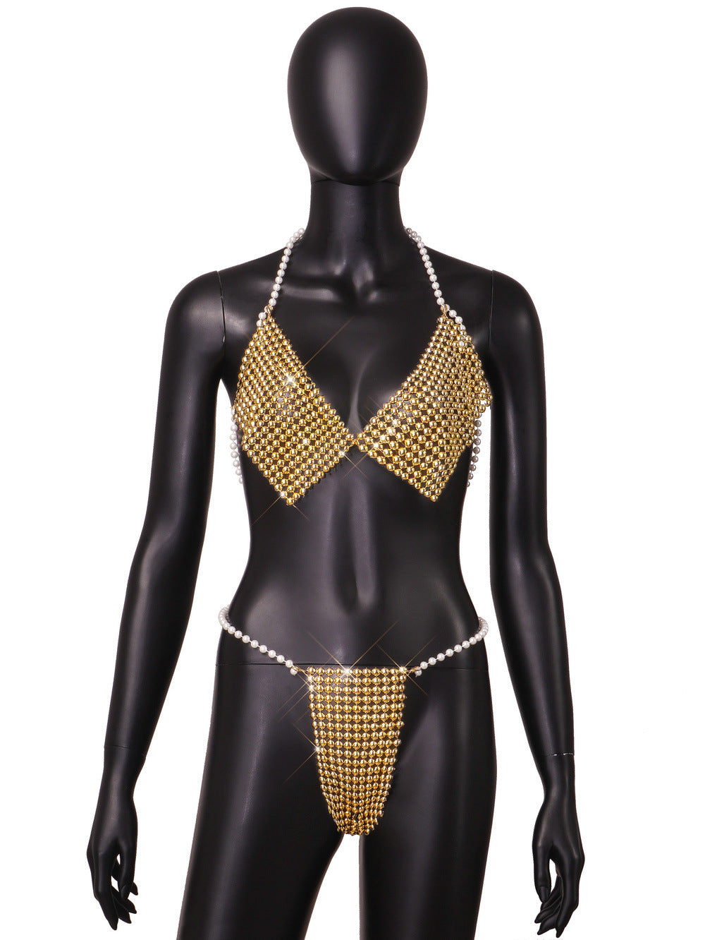 Cross Mirror Women Clothing Summer Sexy Three Point Pearl Halter Set Women Bella Mia