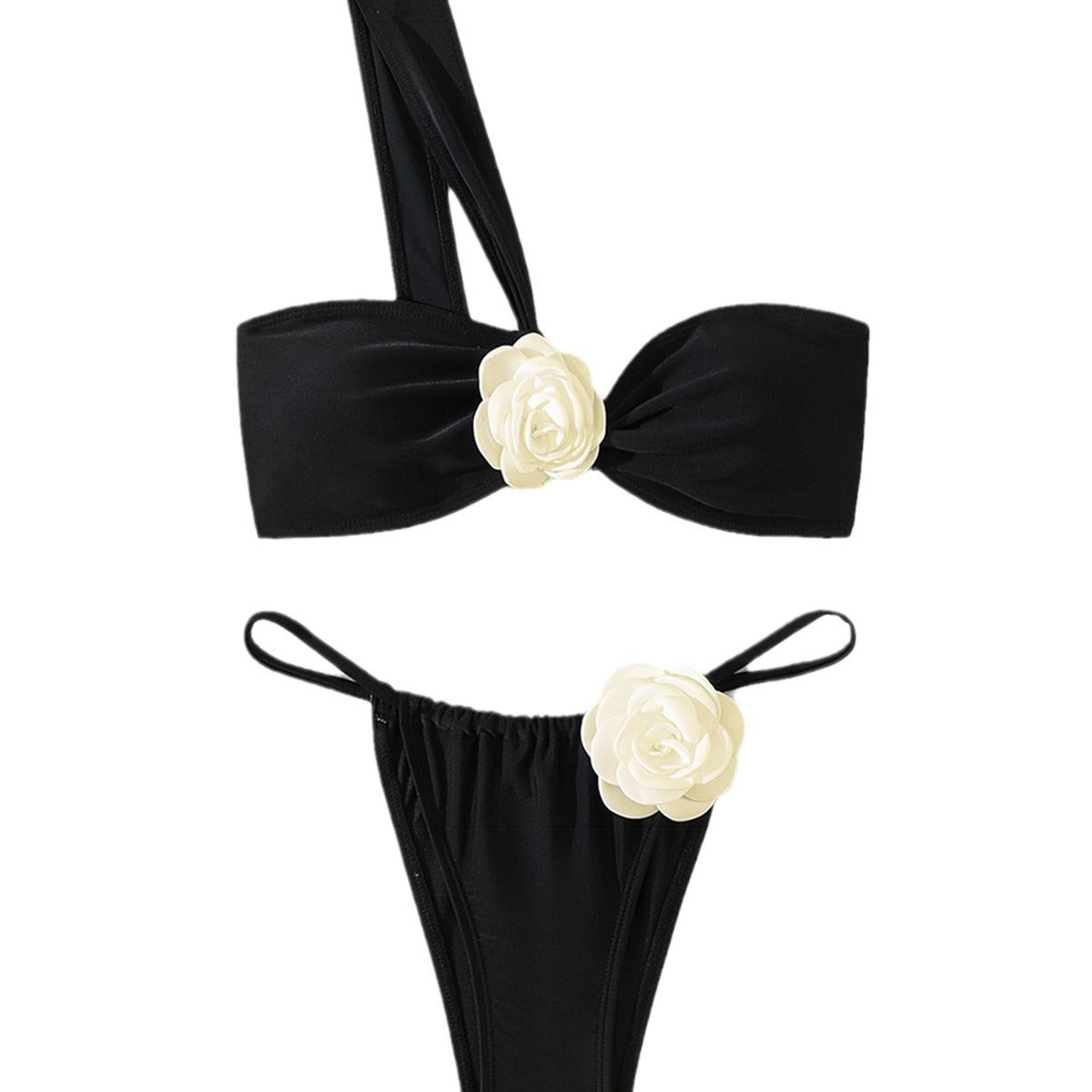 Bikini Beach Swimsuit Three Dimensional Floral White One Shoulder Women Split Sexy Swimsuit Bella Mia