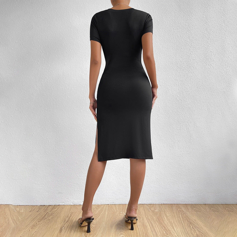 Knitted Slim Fit Sexy Design Side Slit Waist Slimming Hip Dress