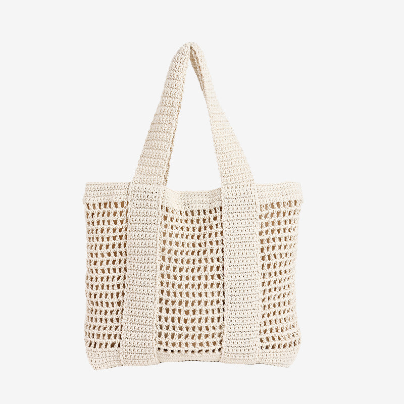Casual Large Capacity Cotton Thread Woven Bag Hollow Out Cutout Straw Bag Seaside Vacation Beach Bag Mesh Shoulder Bag Bella Mia