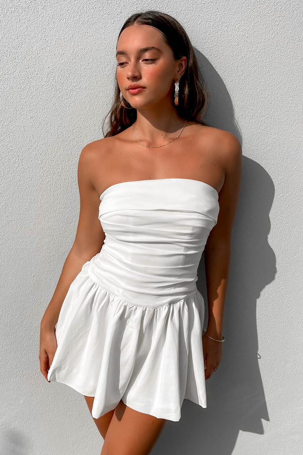 Spring Summer Women Clothing Tube Top Backless Pleated Solid Color Short Dress Bella Mia