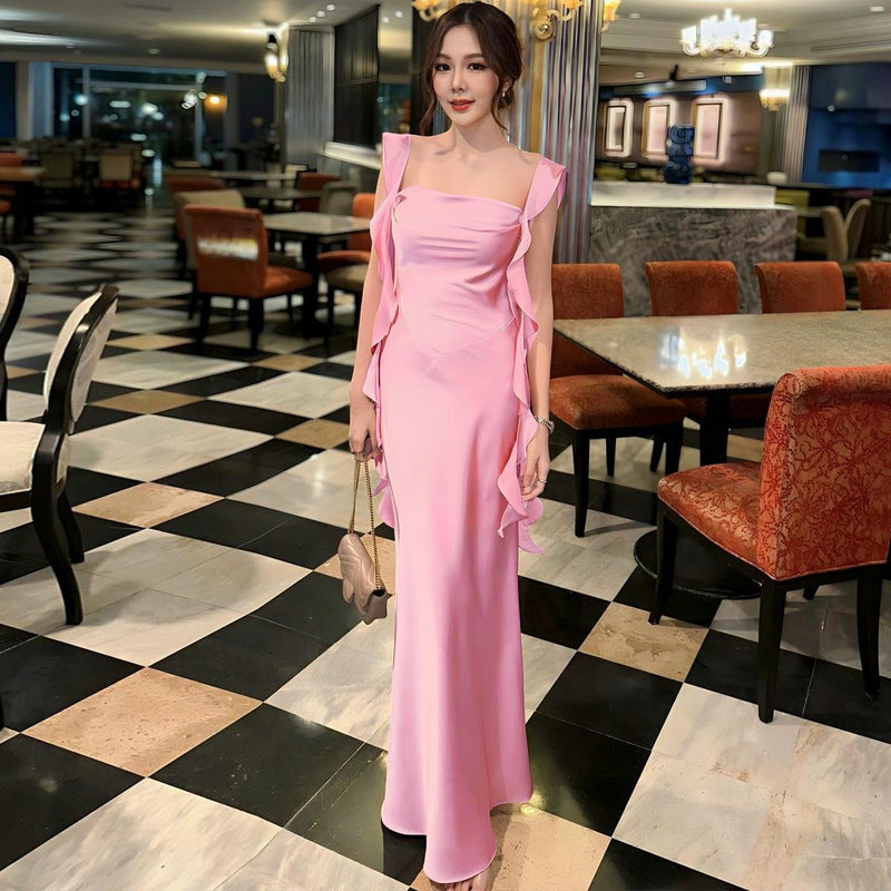 Women Clothing Spring Summer Sexy Backless Solid Color Ribbon Dress Bella Mia