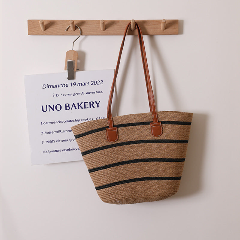 Simple Shoulder Straw Bag Woven Bag Summer Large Capacity Casual All Match Women Seaside Beach Rattan Woven Bag Bella Mia