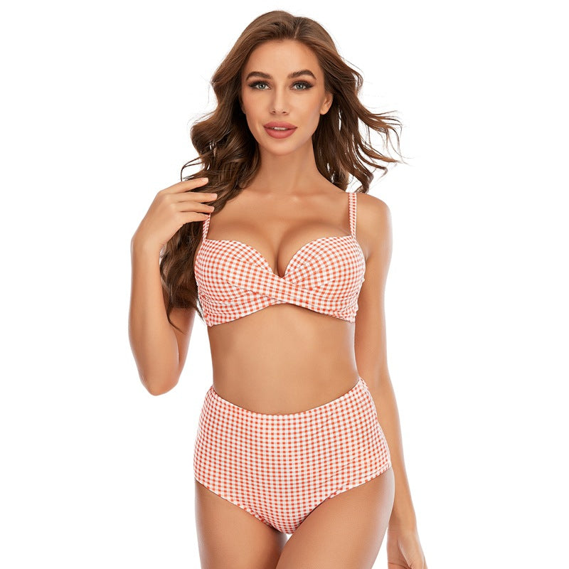 Women Bikini Multicolor Plaid Push Up Split Swimsuit Beach Vacation Swimsuit Bella Mia