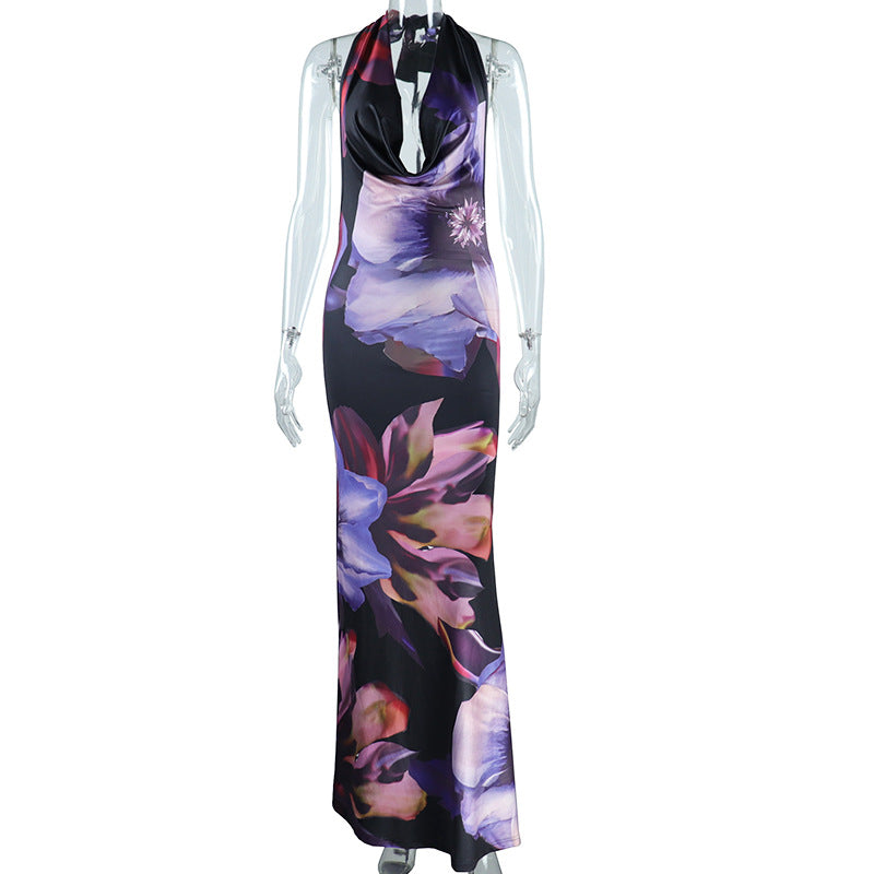 Women Clothing Digital Printed Sexy Draped Collar Long Midi Dress Bella Mia