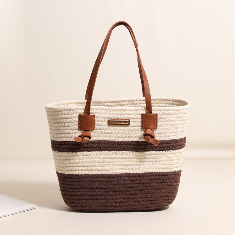 One Shoulder Cotton Thread Woven Bag Large Capacity Tote Straw Bag Vacation Beach Women Bag Bella Mia