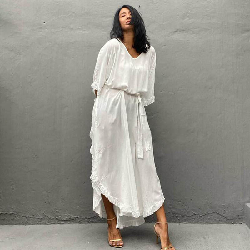 Rayon Beach Dress Loose Robe Seaside Vacation Beach Cover Up Swimsuit Sun Protection Outer Wear Women Crochet hook Bella Mia