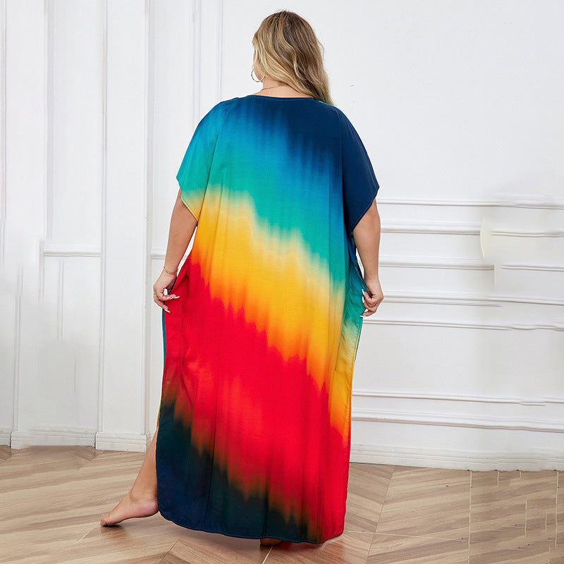 Rayon Positioning Print Holiday Loose Robe Beach Jacket Dress Bikini Cover up Blouse Bella Mia