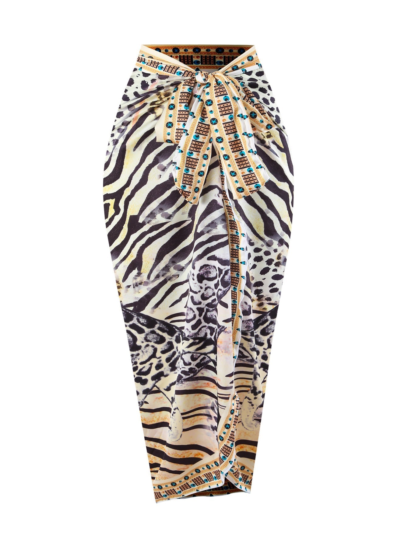 Bikini Leopard Print Lace up Halterneck Cover Belly Backless Gauze Skirt Sunscreen Swimsuit Women Bella Mia